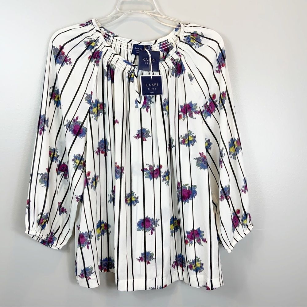 NWT Kaari Blue Plus Size Long Sleeve Peasant  1X